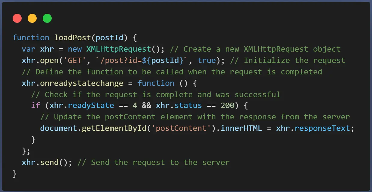 image that shows XMLHttpRequest's code