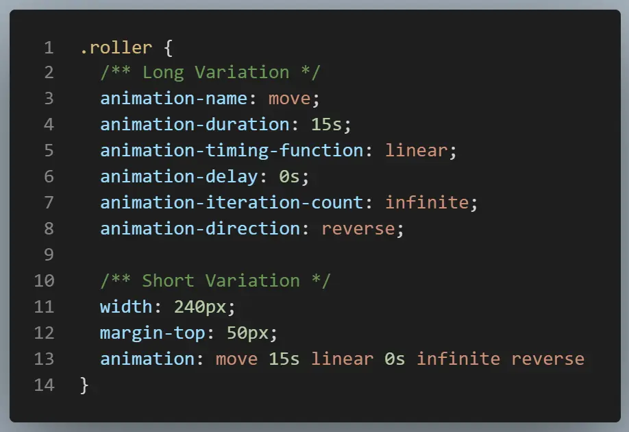 Snippet applying 'move' animation to an element.