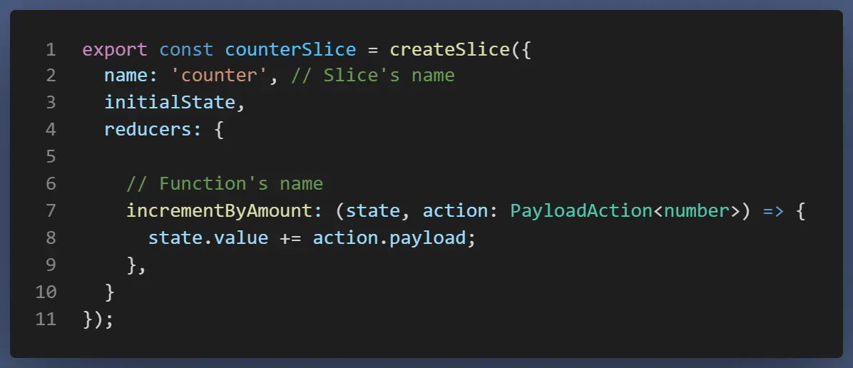 JavaScript code snippet demonstrating the concept of actions in Redux Toolkit